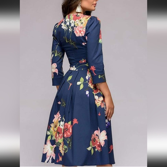 Women's Vintage Pockets Puffy Swing A-line Casual Party Dress - Picture 2 of 5